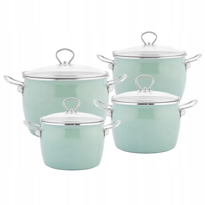 ALTOM DESIGN ENAMEL POTS INDUCTION GAS POT SET GREEN 8 EL Brand Altom Design