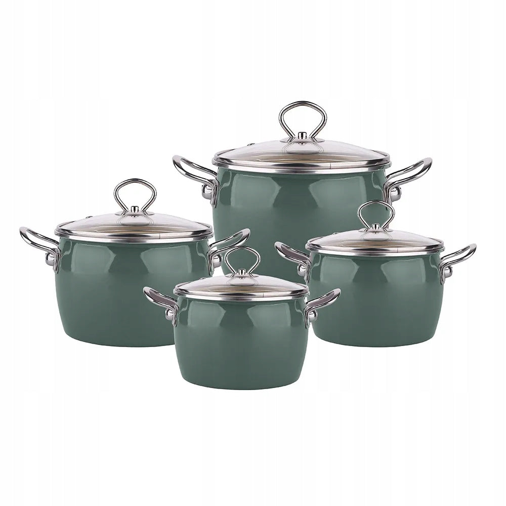 ALTOM DESIGN ENAMEL POTS INDUCTION GAS POT SET GREEN 8 EL Packaging status original