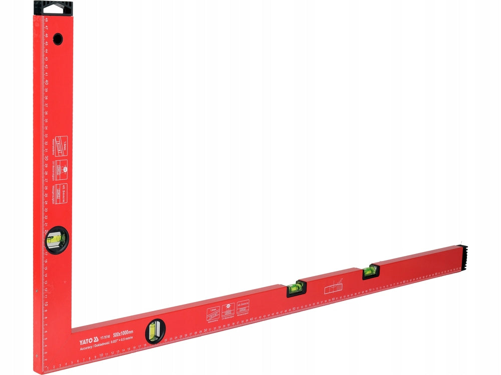 ALUMINIUM ANGLE 1000X500MM LIGHTWEIGHT READABLE 4 LIBELLE ACCURACY 0,5mm/m Brand Yato
