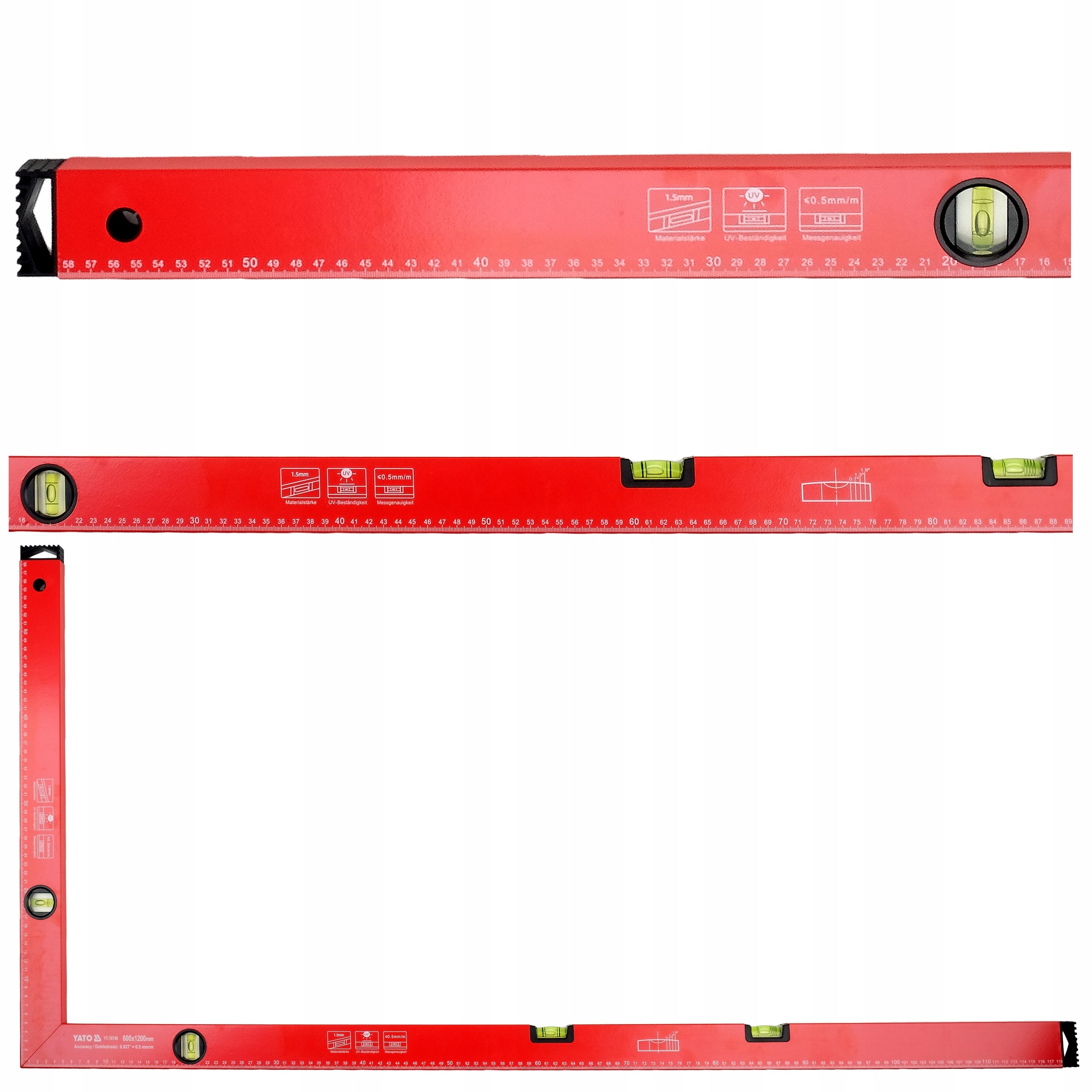 ALUMINIUM ANGLE 1200X600MM LIGHTWEIGHT READABLE 4 LIBELLE ACCURACY 0,5mm/m