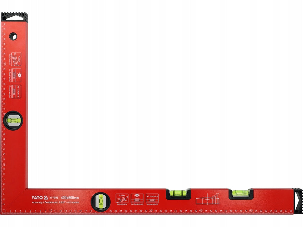 ALUMINIUM ANGLE 600X400MM LIGHTWEIGHT READABLE 4 LIBELLE ACCURACY 0,5 mm/m Packaging status original
