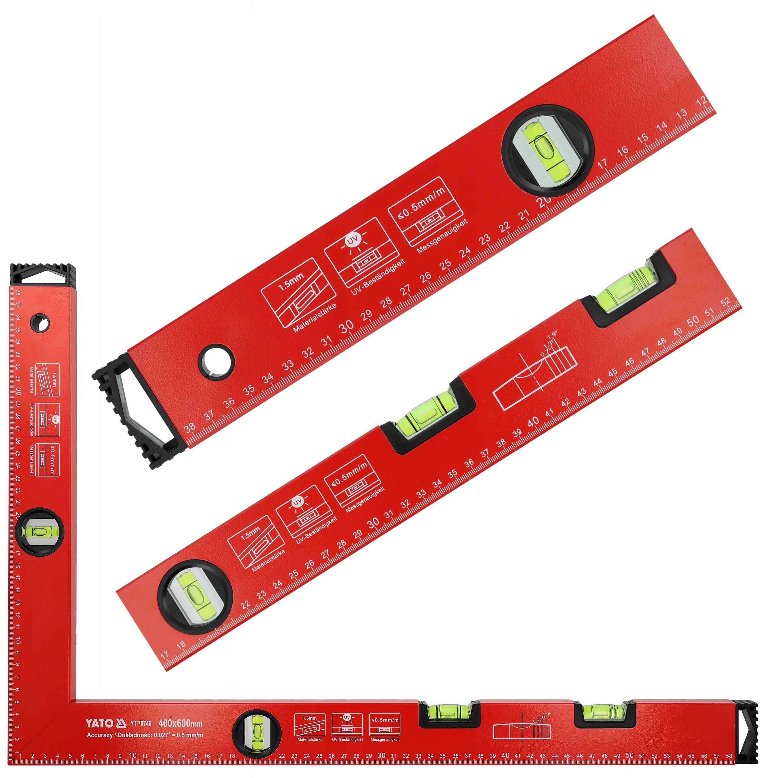 ALUMINIUM ANGLE 600X400MM LIGHTWEIGHT READABLE 4 LIBELLE ACCURACY 0,5 mm/m