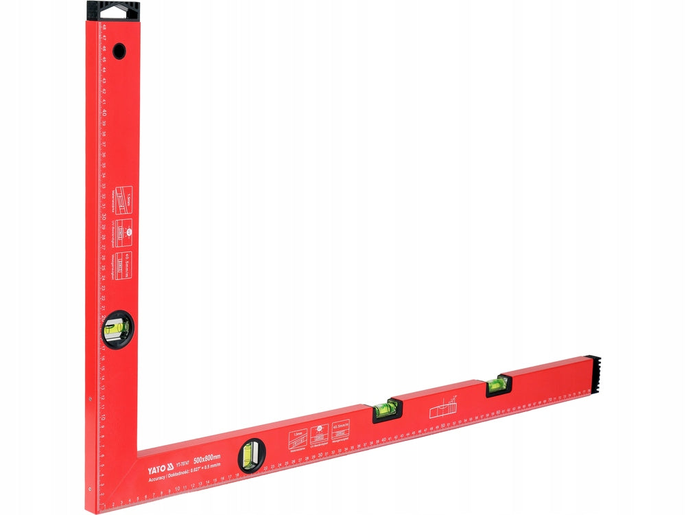 ALUMINIUM ANGLE 800X500MM LIGHTWEIGHT READABLE 4 LIBELLE ACCURACY 0,5 mm/m Length (mm) 800