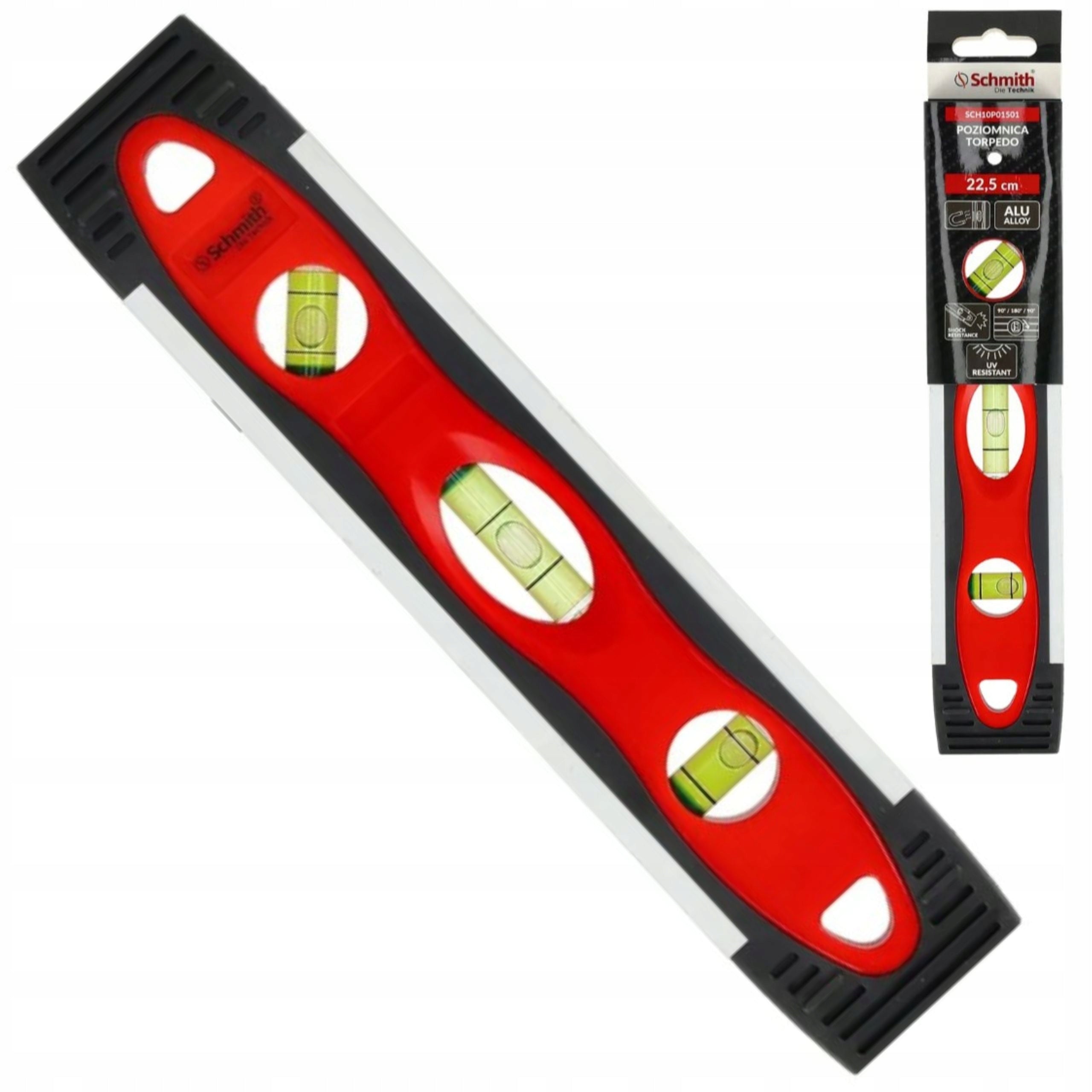 ALUMINIUM LEVEL SMALL 22,5cm 3 LIBELLE WITH MAGNET TORPEDO SCHMITH