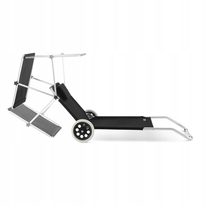 ALUMINIUM SUN LOUNGER WITH ROOF ON WHEELS Length (longer side) 150 cm