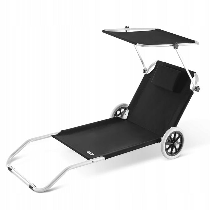 ALUMINIUM SUN LOUNGER WITH ROOF ON WHEELS