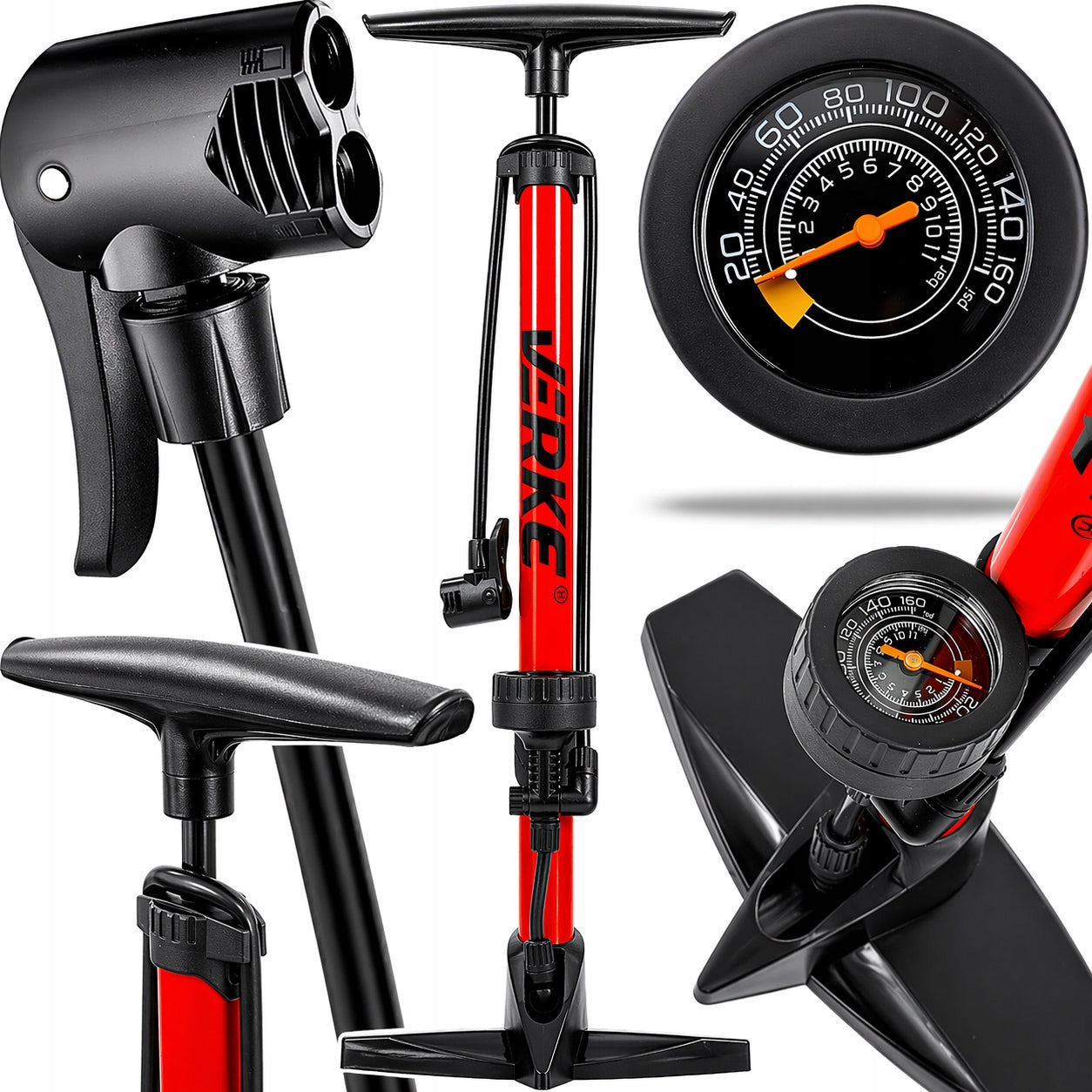 ALUMINUM BAR PUMP WITH PRESSURE GAUGE FOR CAR BICYCLE BIKES