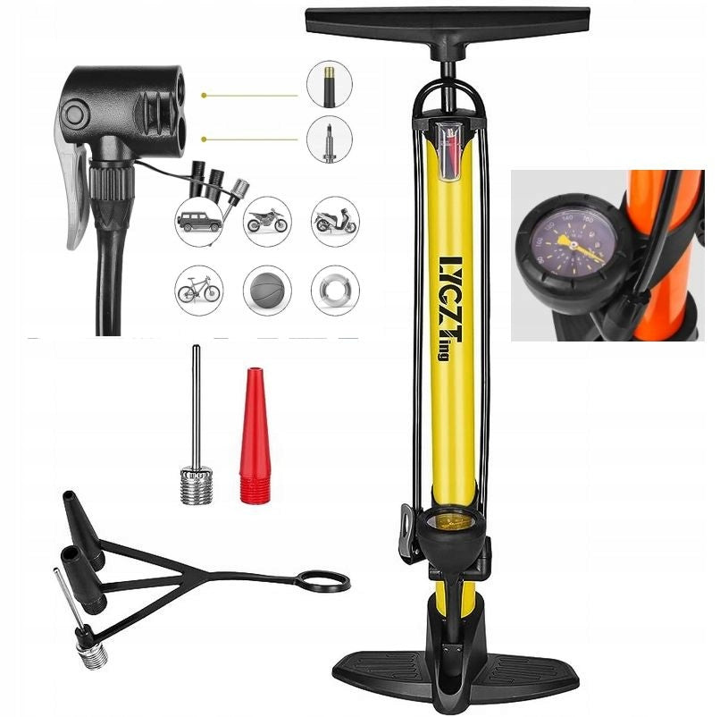 ALUMINUM Bicycle Pump Floor Stationary Pressure Gauge 160PSI / 11Bar
