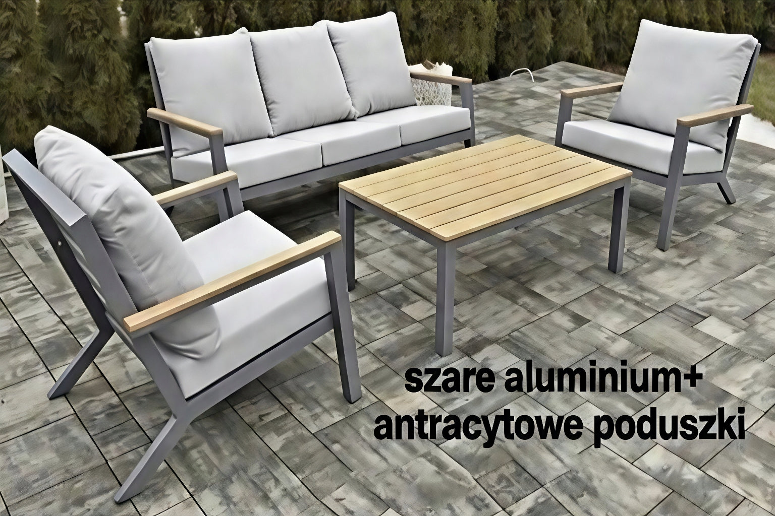 ALUMINUM GARDEN FURNITURE SET SOFA 3 PERS + 2 ARMCHAIRS TABLE TERRACE Main material aluminum