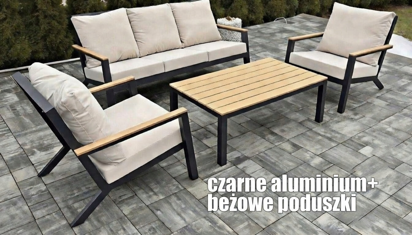 ALUMINUM GARDEN FURNITURE SET SOFA 3 PERS + 2 ARMCHAIRS TABLE TERRACE Manufacturer no brand