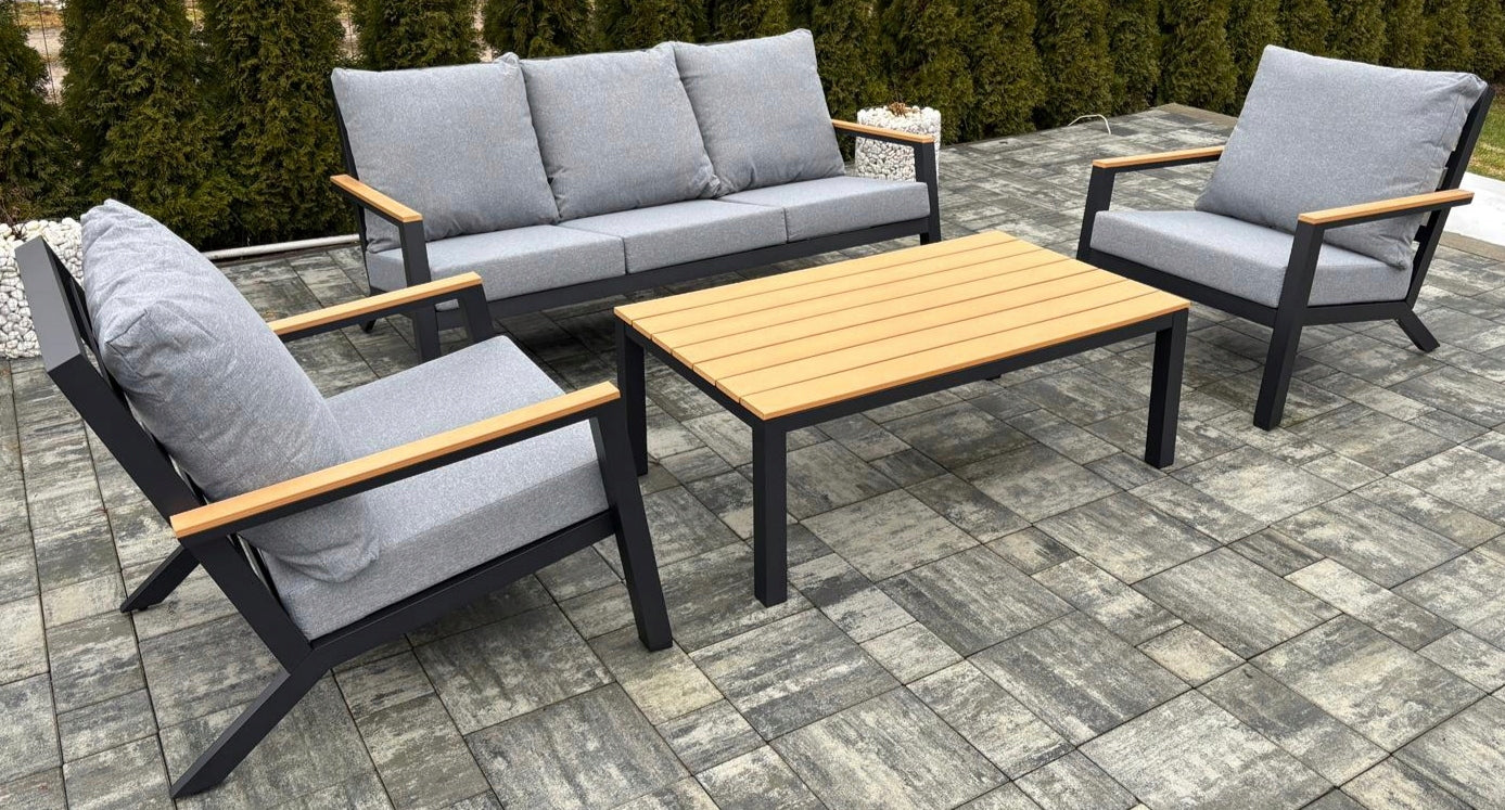 ALUMINUM GARDEN FURNITURE SET SOFA 3 PERS + 2 ARMCHAIRS TABLE TERRACE