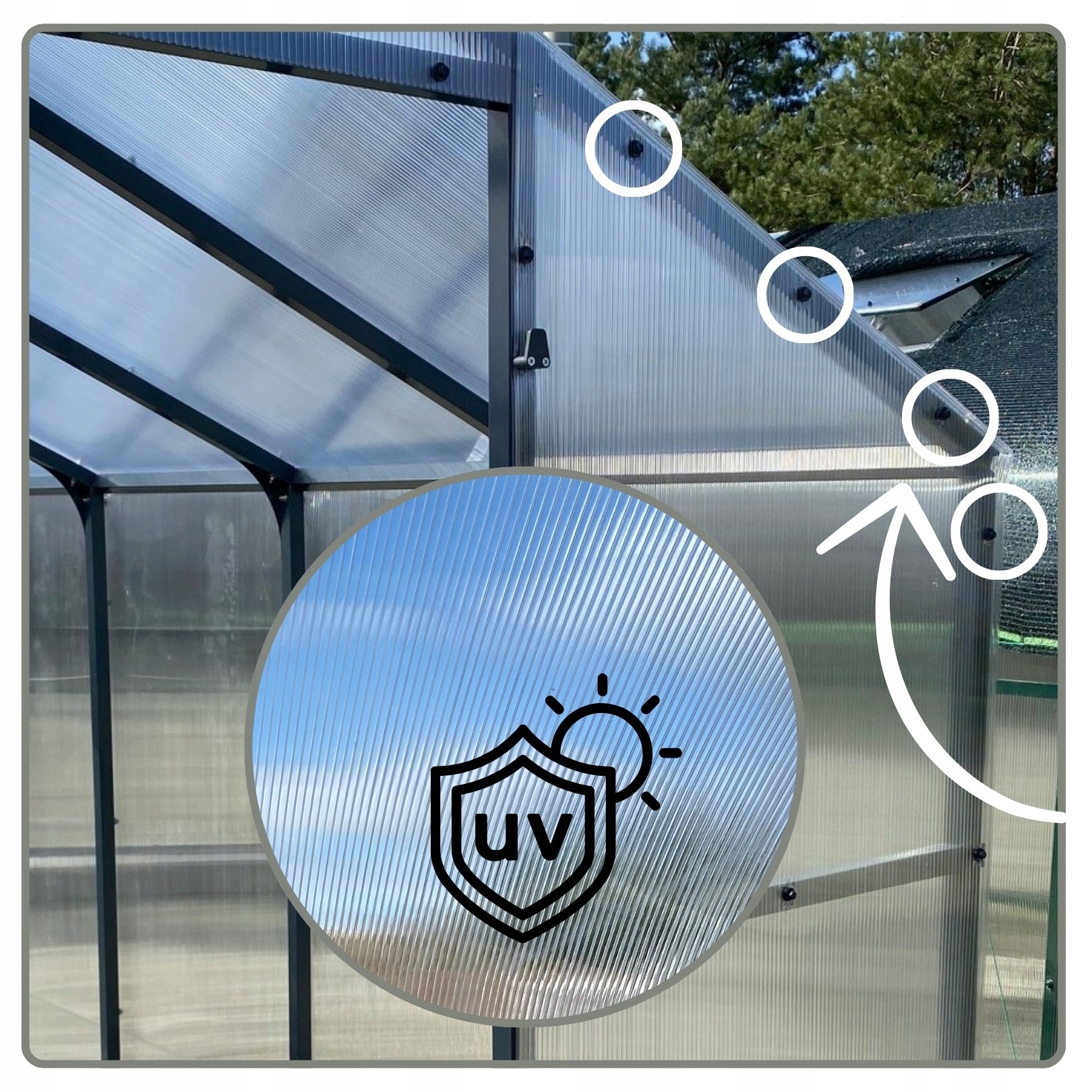 ALUMINUM GARDEN GREENHOUSE 12,6m2 POLYCARBONATE TUNNEL 210X606 PTF Product height 191 cm