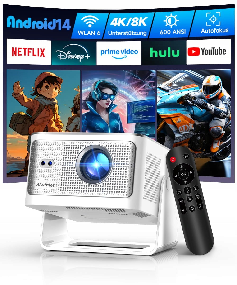 ALWTNIET Projector 4K 8K Full HD 1080P Android WiFi Bluetooth Heimkino