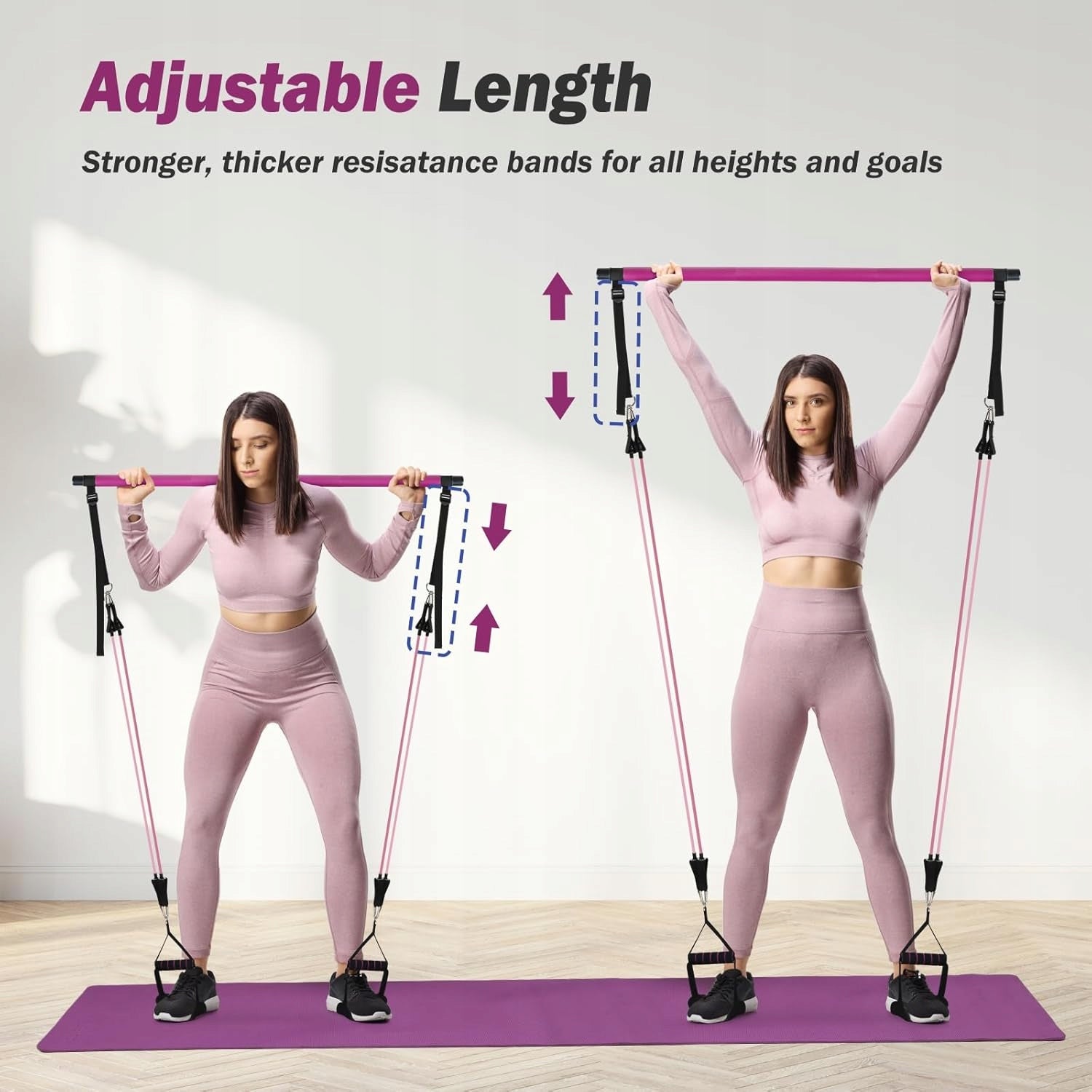 ALongSong Pilates Set with Elastic Resistance Bands Color pink