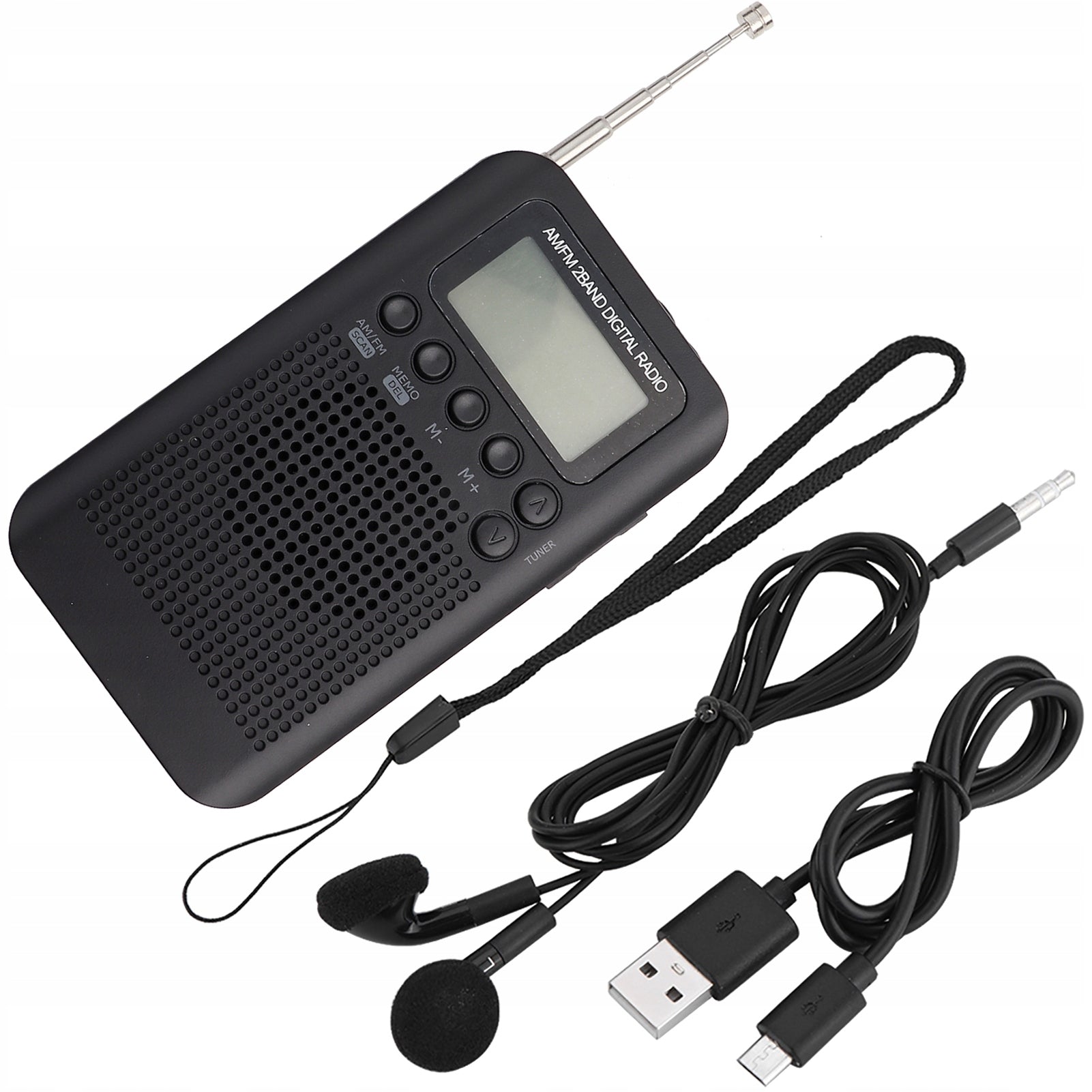 AM/FM LCD Radio Portable Pocket Analog USB Black Packaging status original