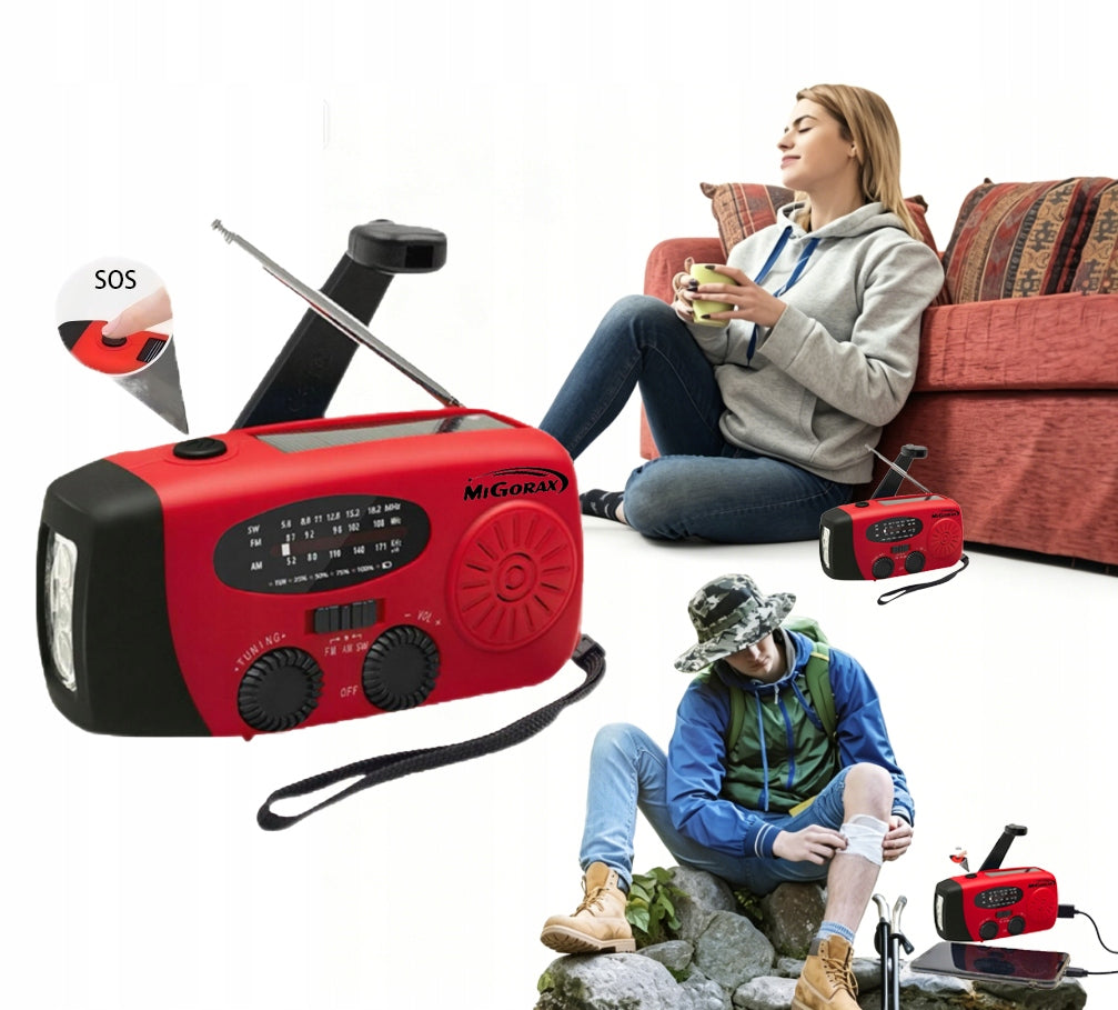 AM/FM Portable Solar Emergency Radio with 2000 mAh Battery Red