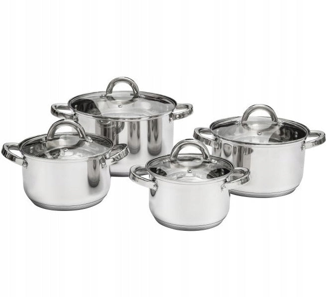 AMBITION 8 POTS STAINLESS STEEL BERRY STEEL POT SET FOR INDUCTION GAS Manufacturer code 68879 STALOWE Z POKRYWAMI KOMPLET