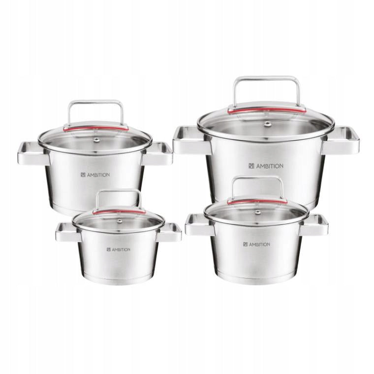 AMBITION SELECTION SET OF LID POTS 8 EL STAINLESS STEEL INDUCTION