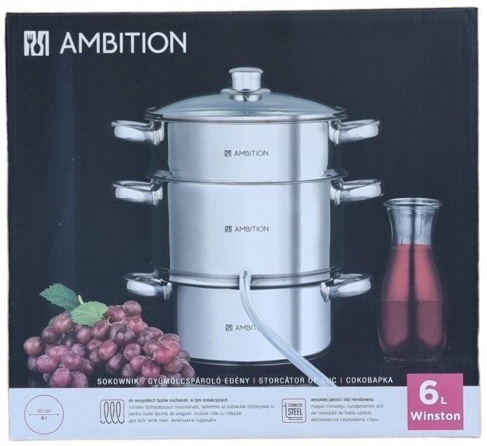 AMBITION Steel Steam Juicer 6L STEAM POT FOR JUICES fruit GIFT Manufacturer code garnek sokowy nierdzewny parowar gaz indukcja