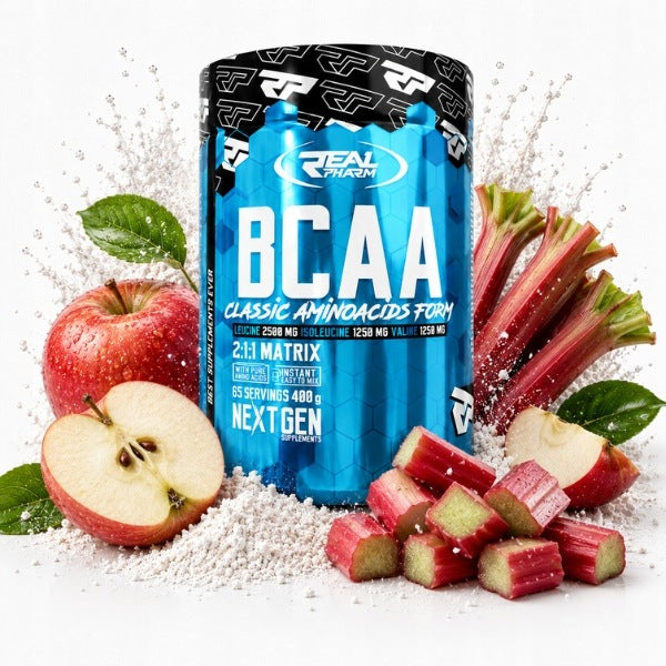 AMINO ACIDS powder BCAA regeneration Real Pharm BCAA 400g APPLE RHUBARB
