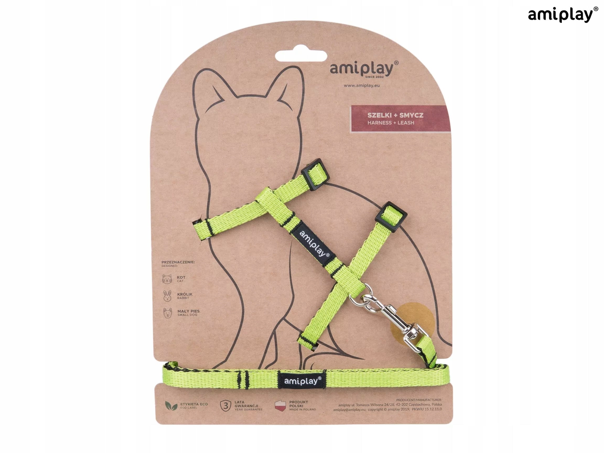 Amiplay-Set für Katze Twist Green S: Katzengeschirr aus Nylon mit Leine