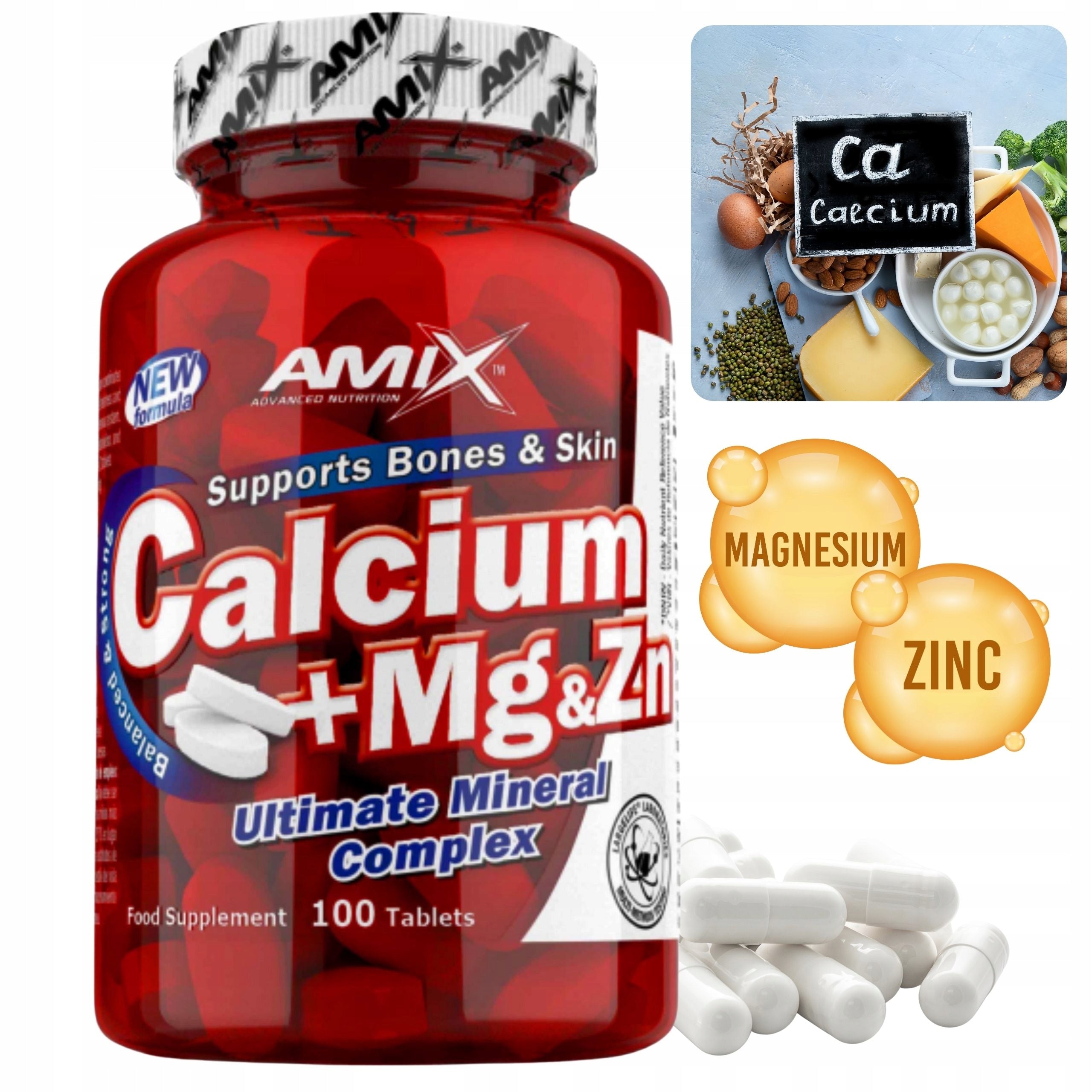 AMIX CALCIUM MAGNESIUM ZINC 100t. Vitamins and Minerals for Athletes