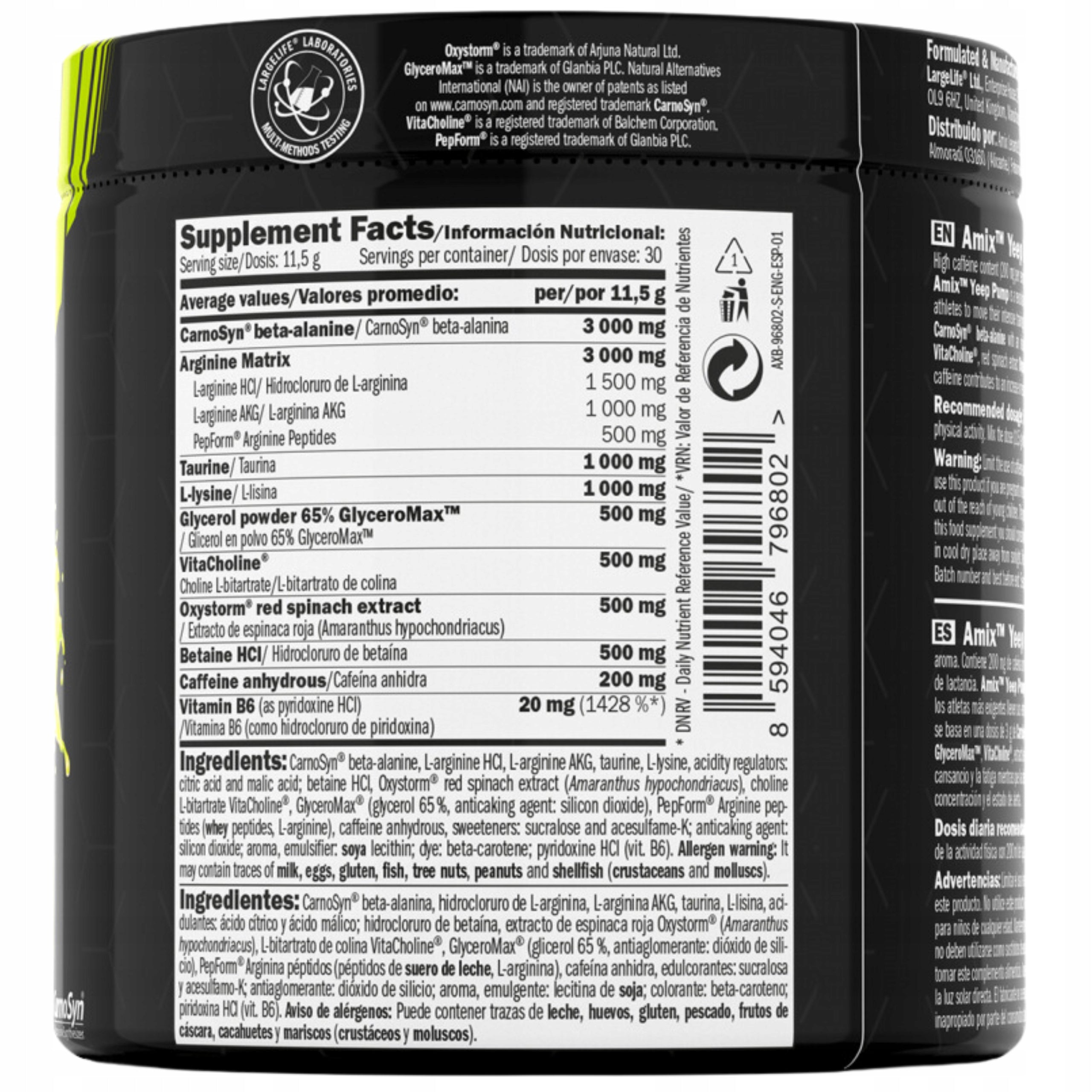 AMIX YEEP PUMP Muscle Pump Caffeine Stimulation Strength Lime Expiration date at least six months from the date of purchase