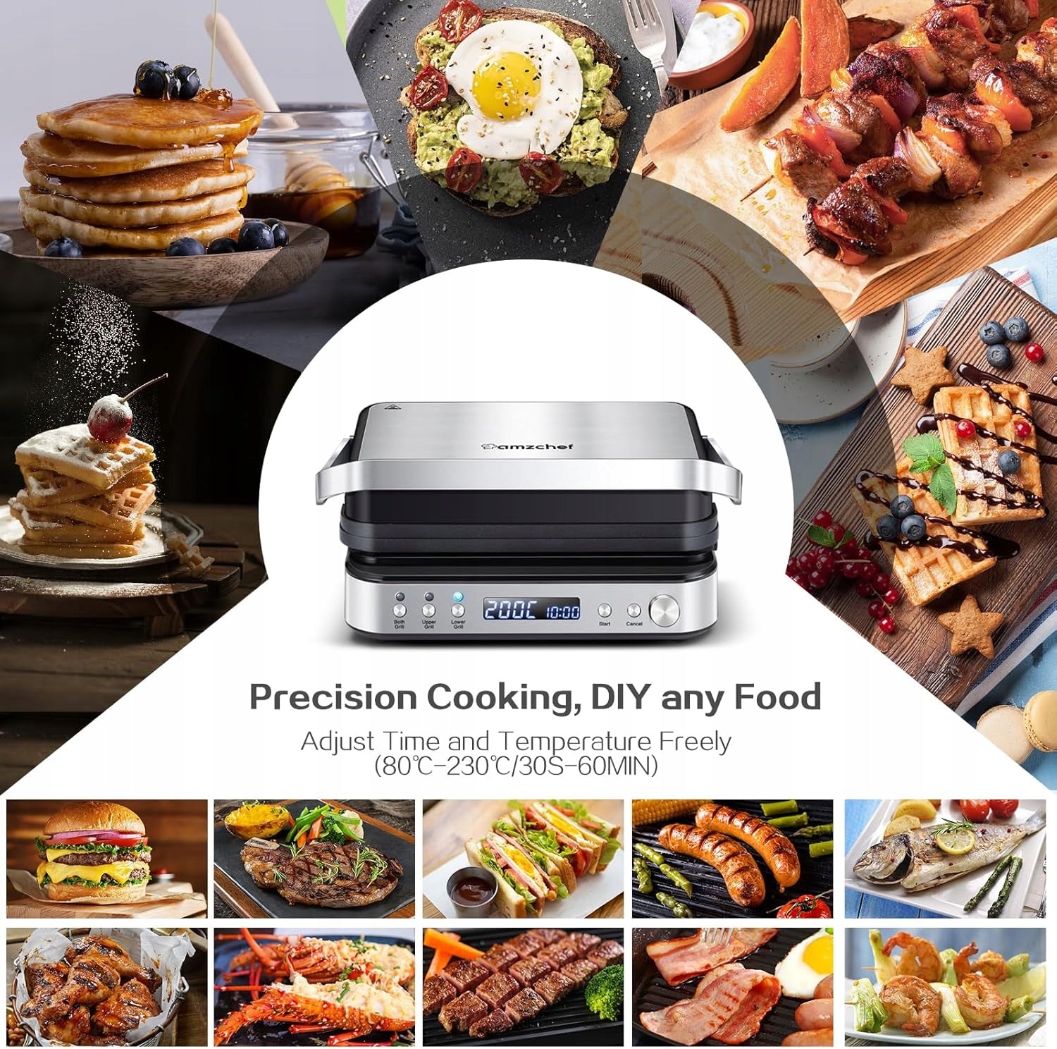 AMZCHEF grill 4in1 sandwich maker waffle maker with replaceable plates and LED EAN (GTIN) 5907057119523