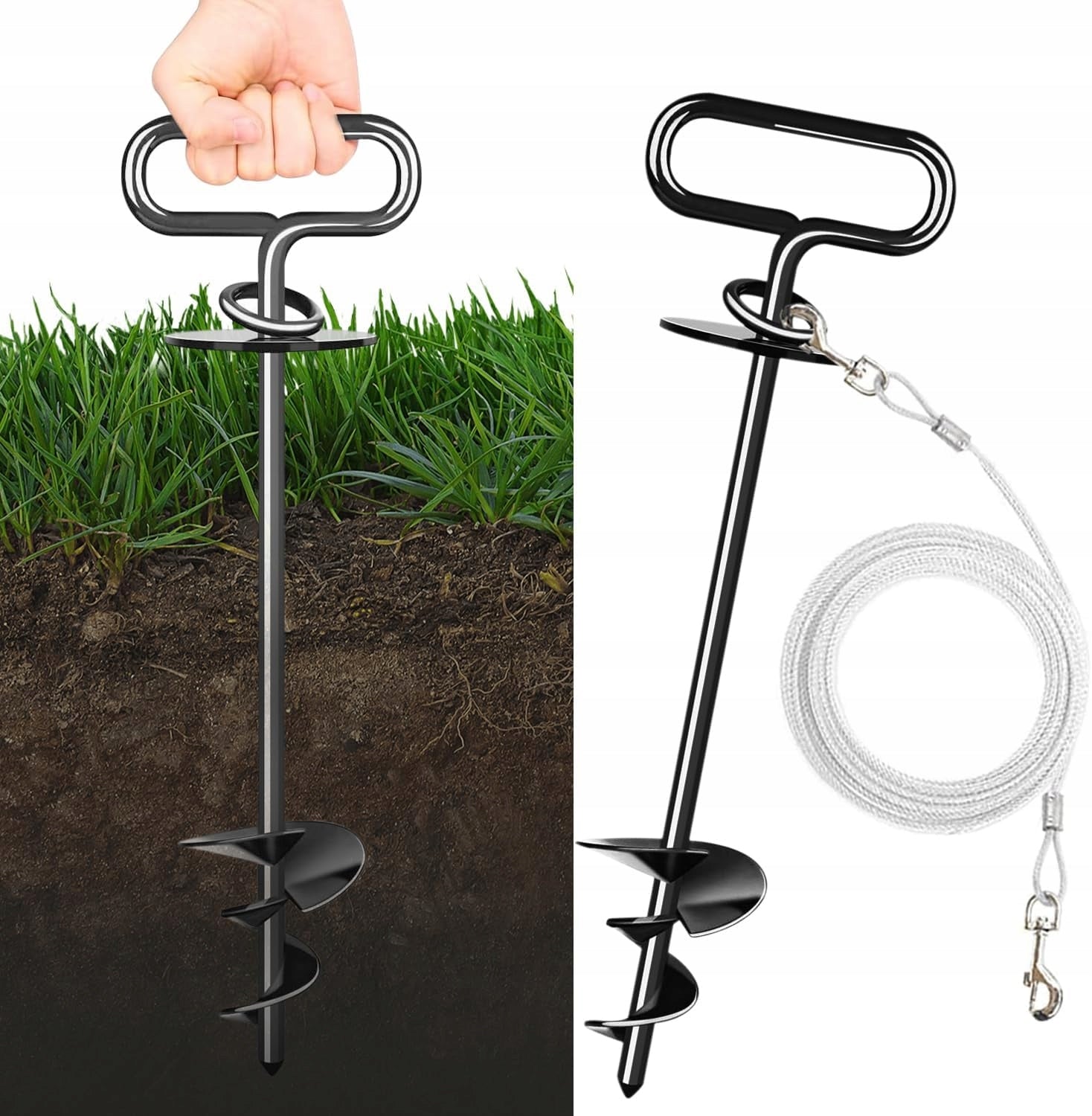 ANCHOR FOR SCREWING INTO THE GROUND HOLDING THE DOG ON A LEASH GARDEN WALK 40cm 360°