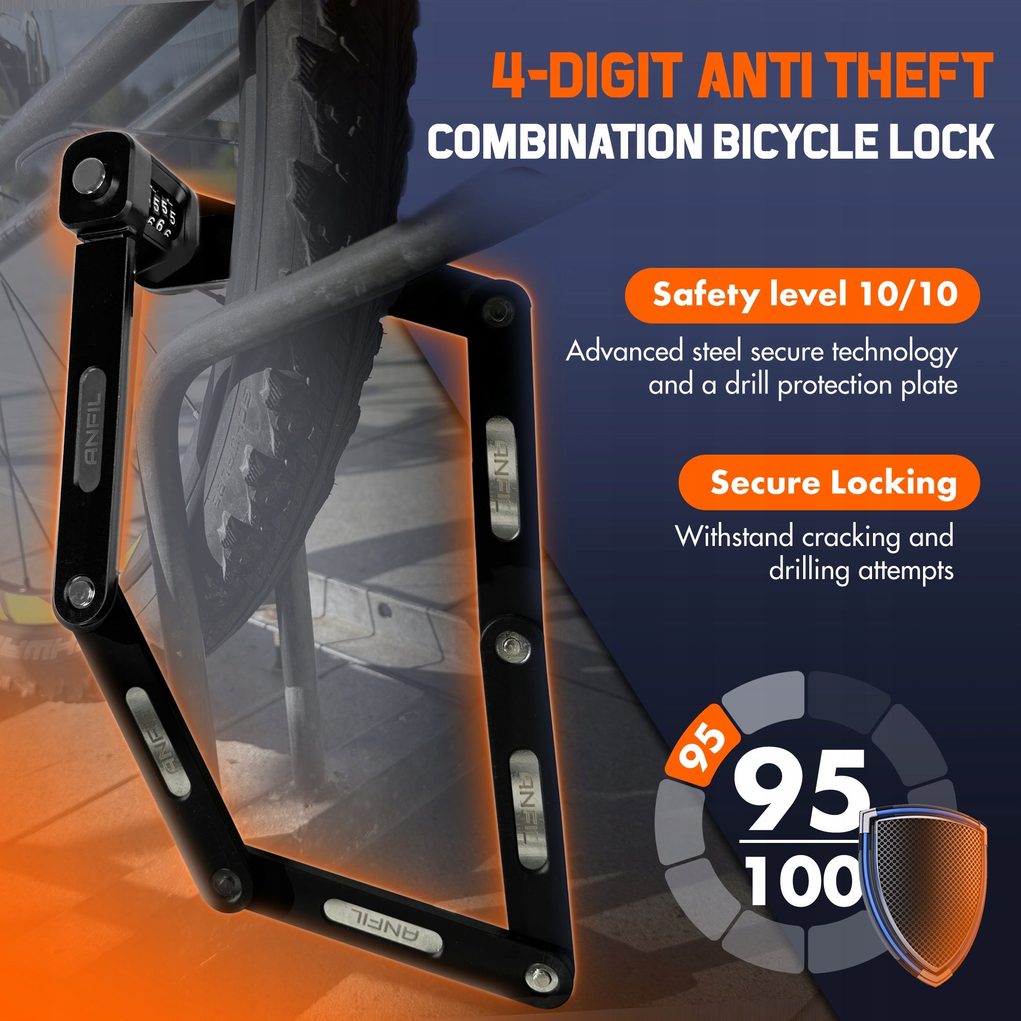 ANFIL Folding Bike Code Lock – Carbon Steel, With High Security, and Holder EAN (GTIN) 0718157605404