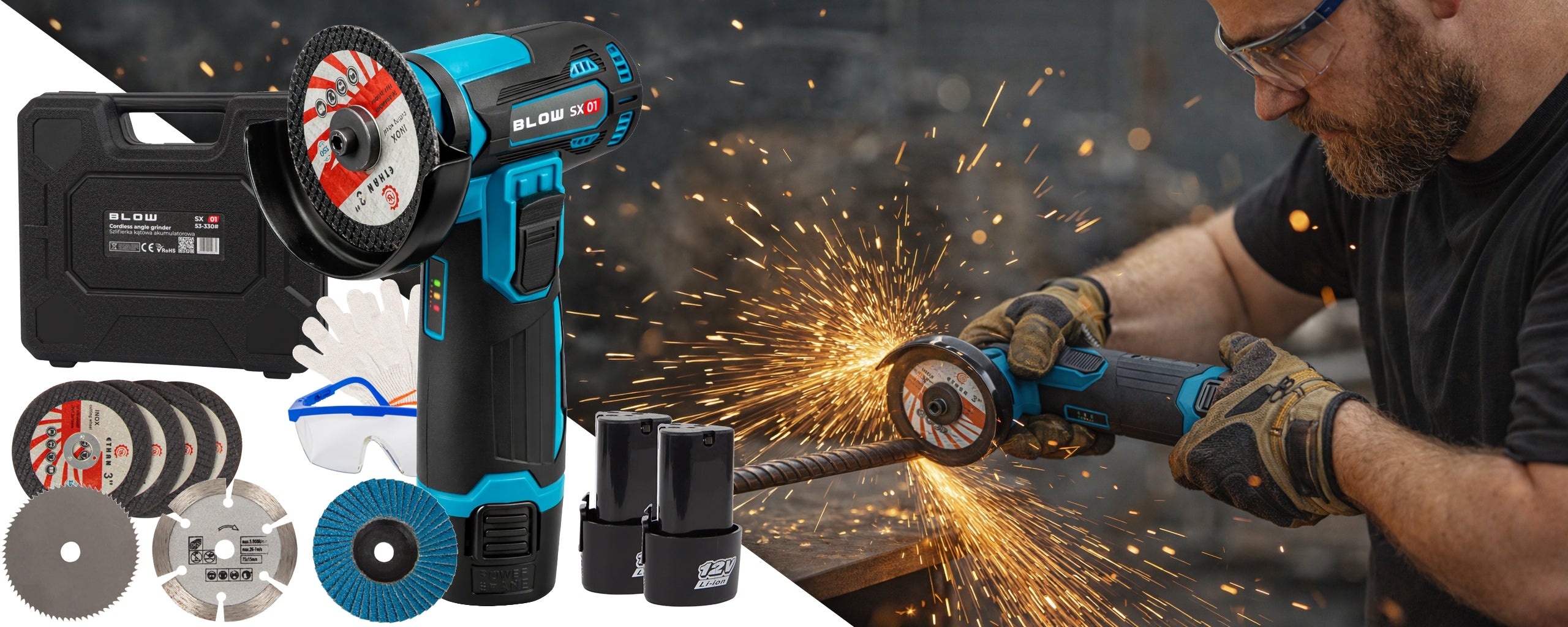 ANGLE GRINDER BATTERY RUBBER BAND 900W 12V 19500 RPM 2x AKU 7x DISC Manufacturer code 53-330#