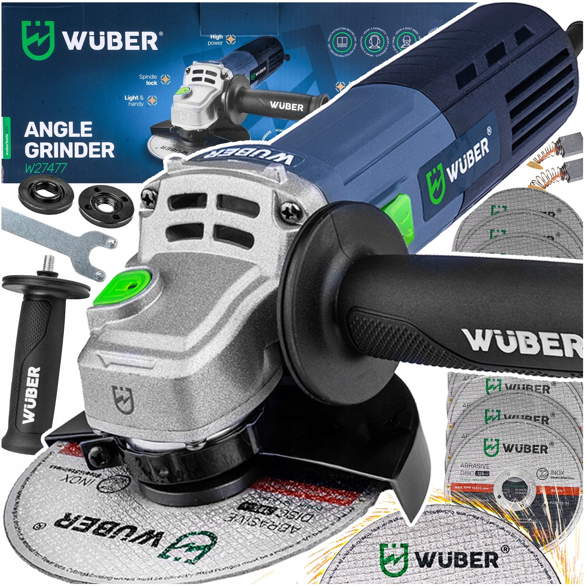 ANGLE GRINDER DIAX STRONG ANGLE + 10 DISCS 125 MM SET XXL WUBER