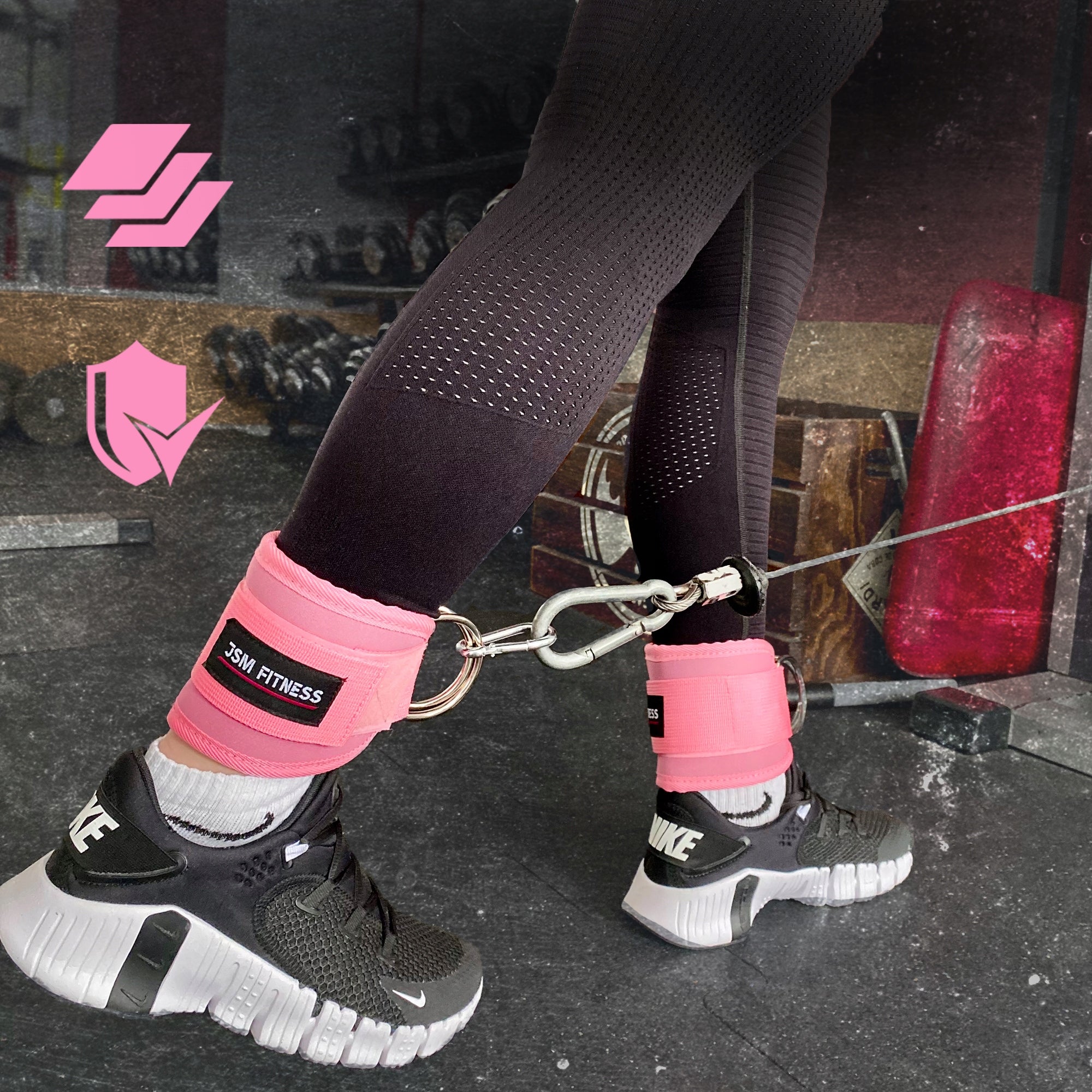 ANKLE GRIPS FOR LEG BAND LIFT FOR BUTTOCKS TRAINING Model JSM-008 Uchwyty na kostki do wyciągu różowe