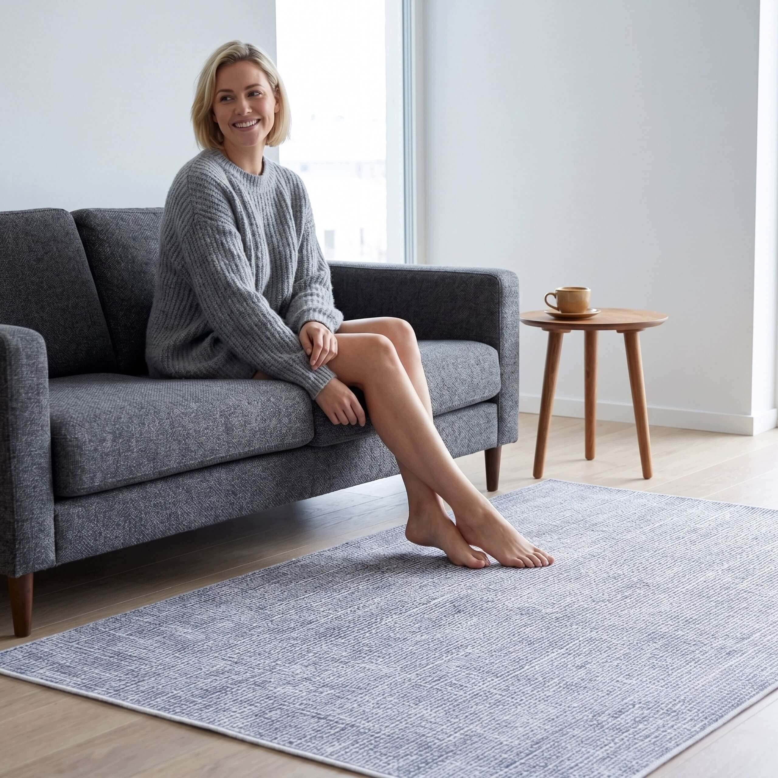 ANTI-SLIP CARPET FOR LIVING ROOM SOFT FOR WASHING GREY 100X150 CM Packaging status original