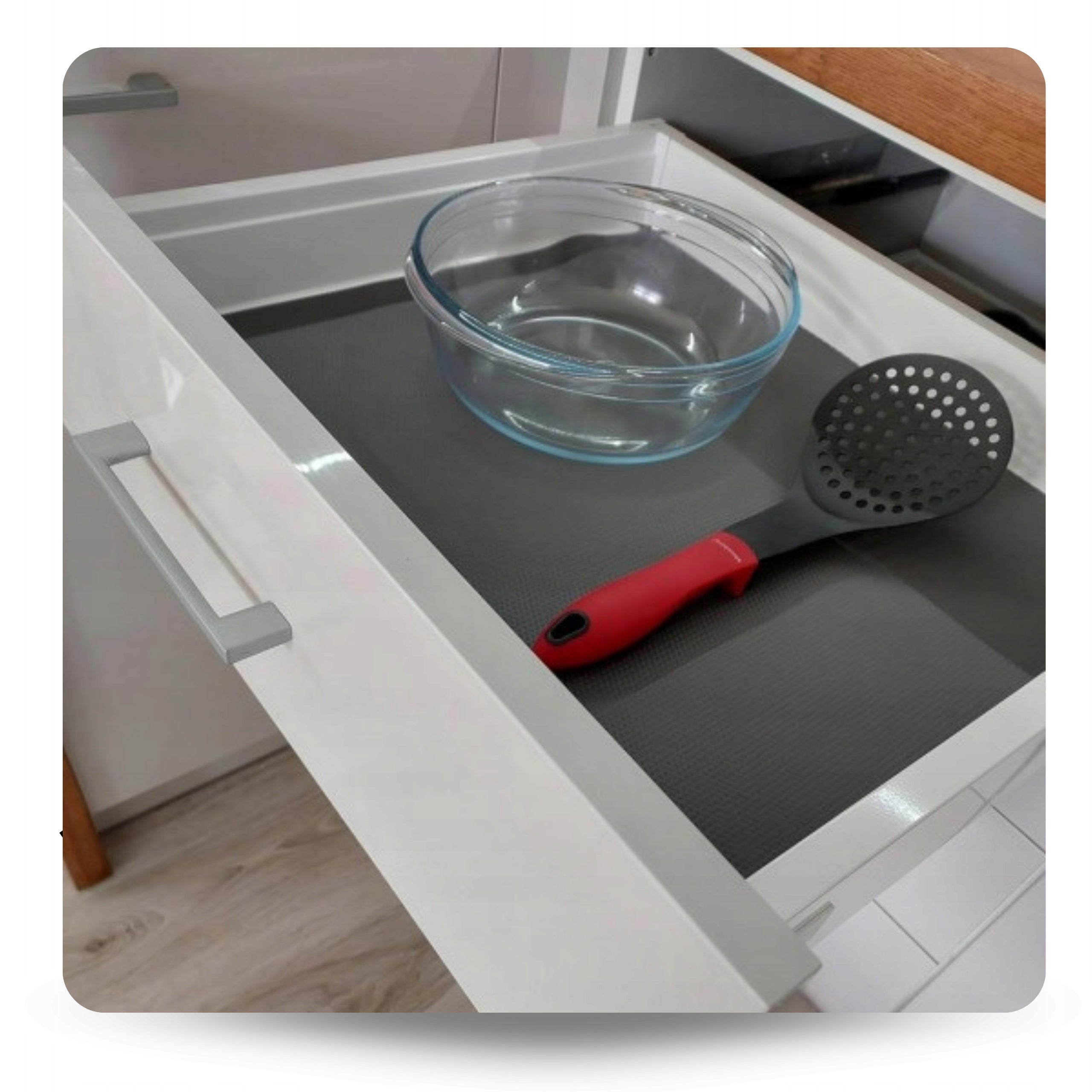 ANTI-SLIP MAT FOR DRAWER PROTECTIVE CABINETS FOR TABLE 500X50 KNIFE FREEBIE Manufacturer code SZARA Mata antypoślizgowa do szuflad ochronna