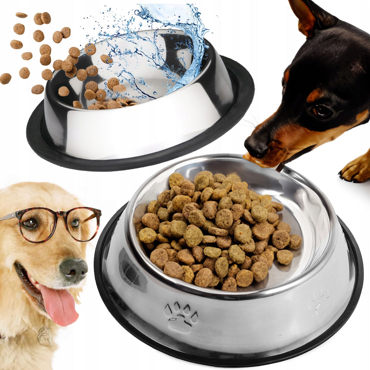 ANTI-SLIP METAL BOWL FOR DOG AND CAT, FOR FOOD AND WATER, LARGE 1.3L