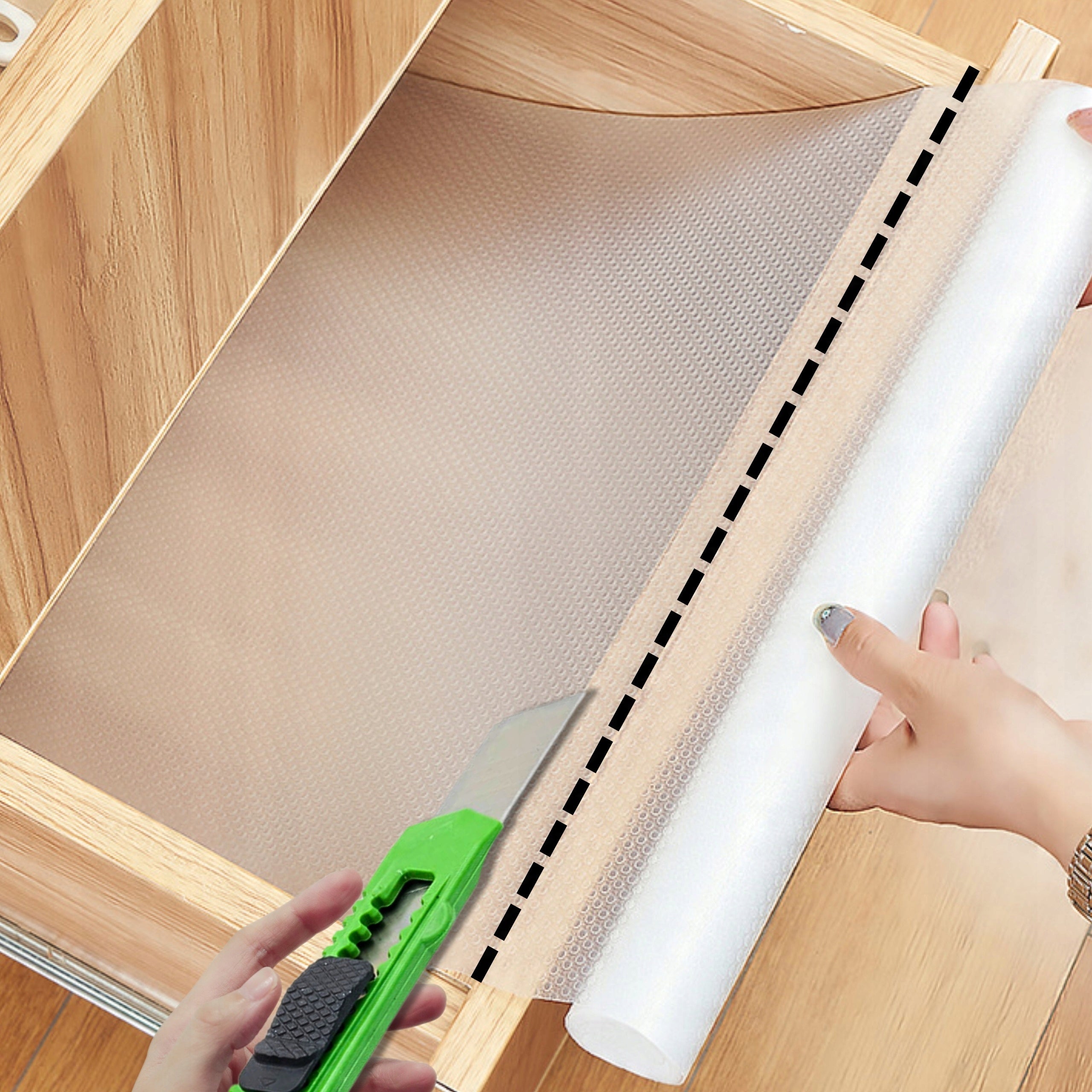 ANTI-SLIP PROTECTIVE MAT FOR CABINET DRAWERS, WHITE, 500X50, FREEBIE KNIFE Product width 50 cm