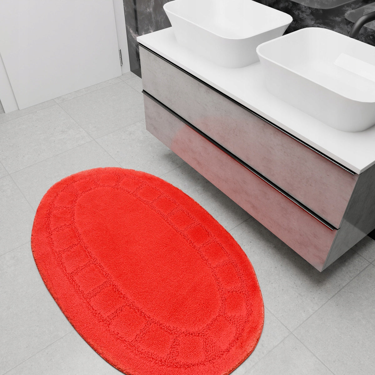 ANTI-SLIP RUG SOFT RED LAUNDRY MAT OVAL OCEAN 60x100 cm Brand Akcila