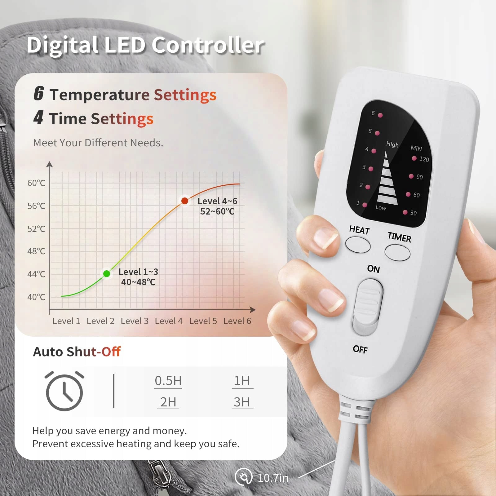 AOROY Electric Heating Pillow 126x31cm 6 Heat Levels EAN (GTIN) 5906521502175