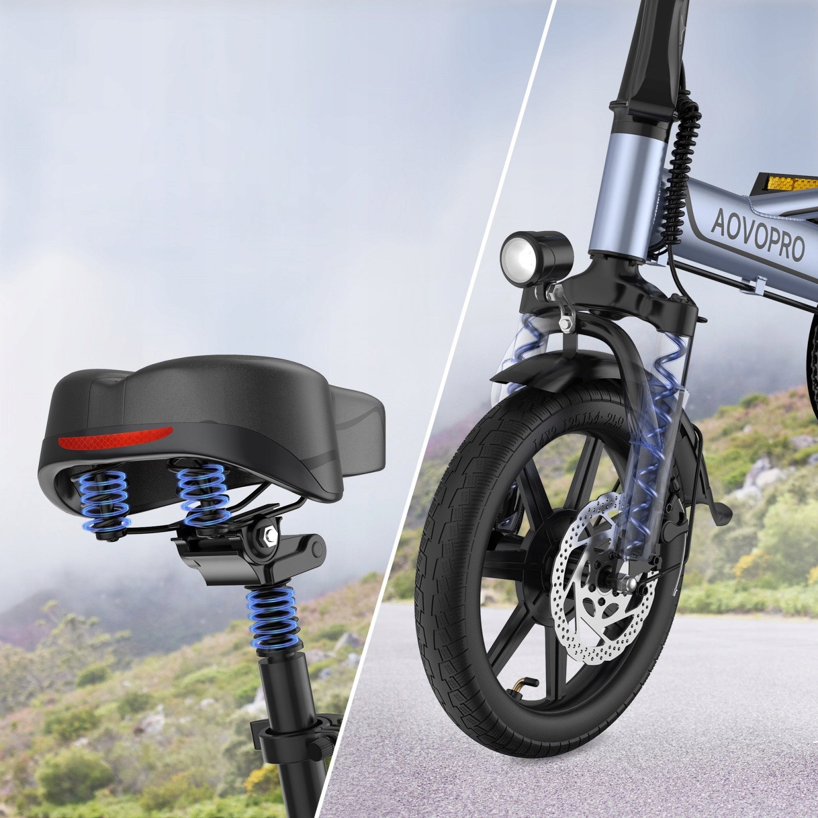 AOVOPRO E14 folding electric bicycle 500W 25KM/H 14 inch 48V 10.4AH 54KM Manufacturer code E14