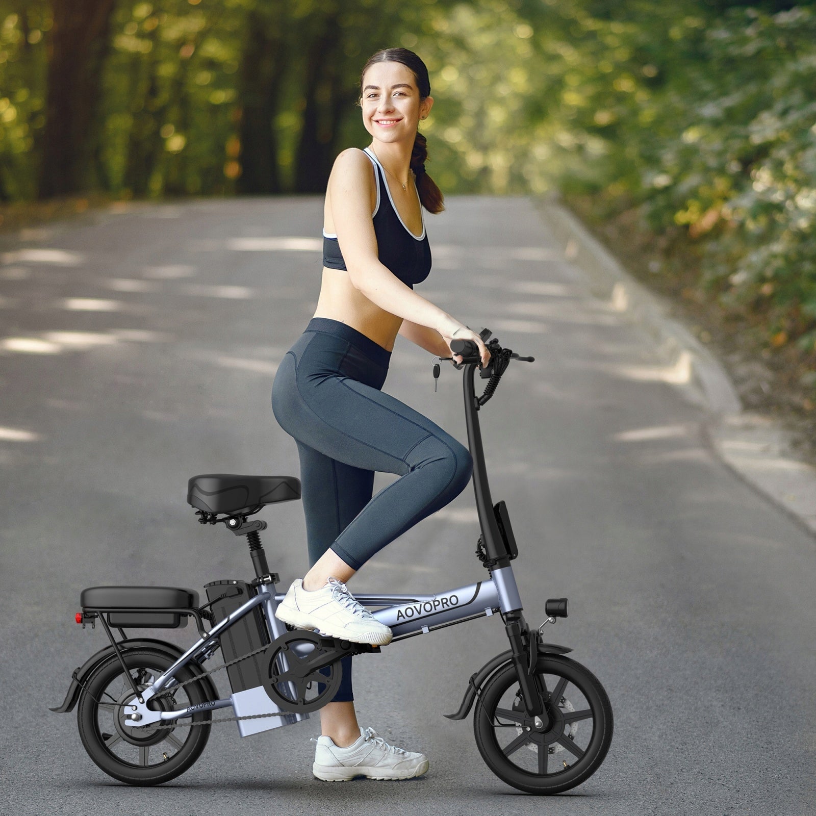 AOVOPRO E14 folding electric bicycle 500W 25KM/H 14 inch 48V 10.4AH 54KM Maximum speed 25 km/h