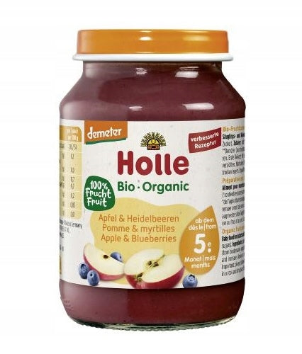 APPLE - BLUEBERRY WITHOUT ADDED SUGARS GLUTEN FREE DEMETER BIO 190 g HOLLE