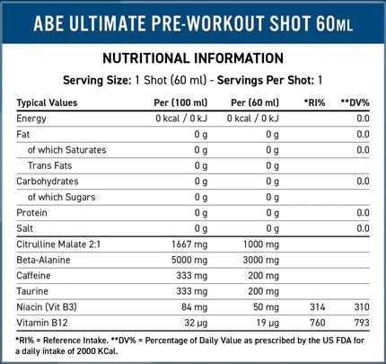 APPLIED NUTRITION ABE Shot Pre-Workout / 60 ml Fruit Candy 0.06 kg. Expiration date not specified