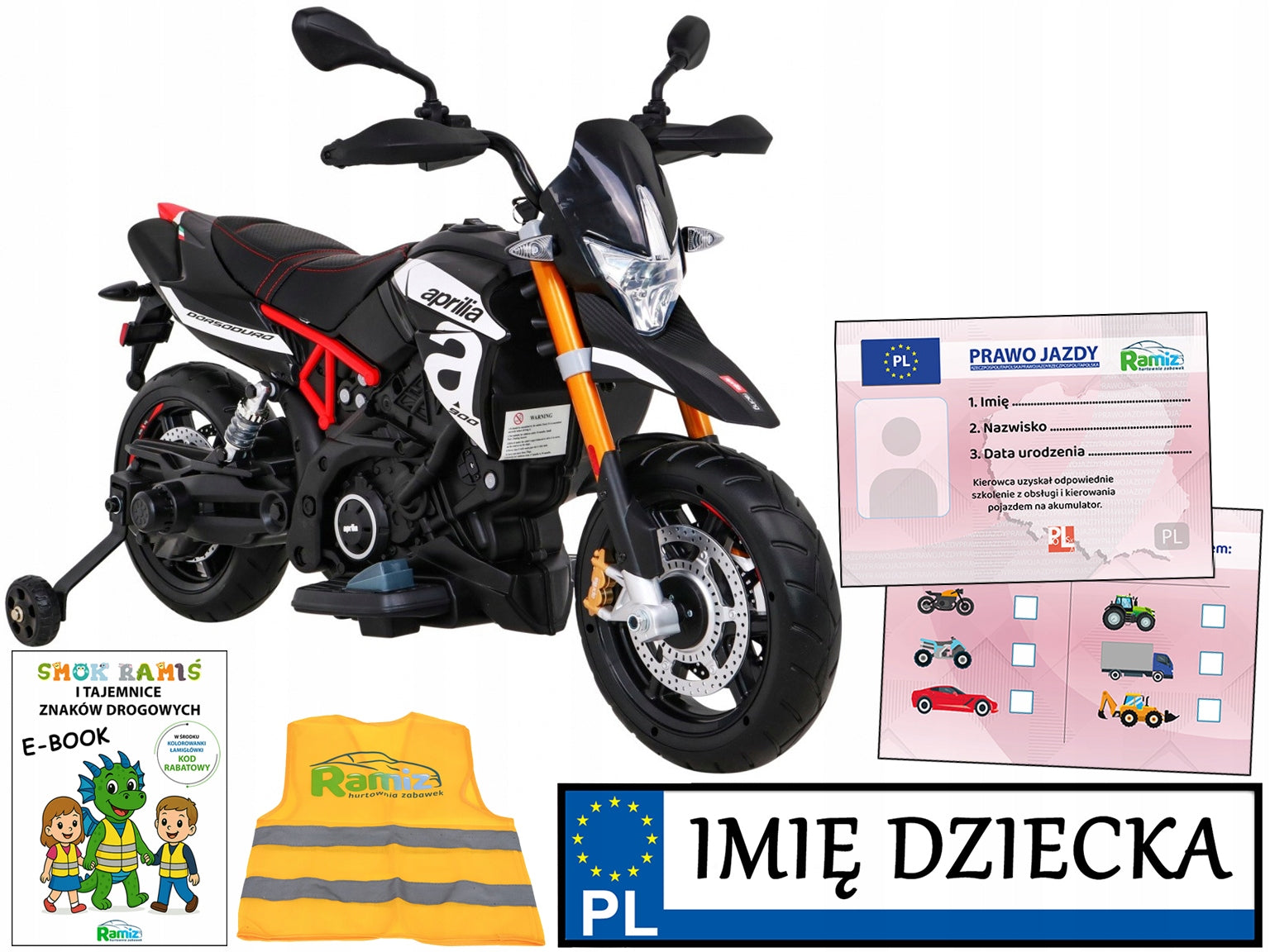 APRILIA for BATTERY 2 MOTORS children's sports motor CHILD'S NAME