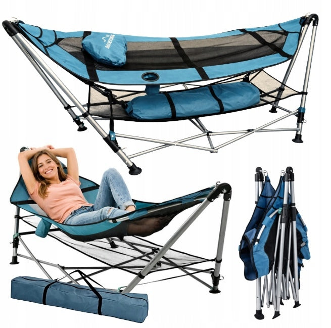ARMCHAIR GARDEN HAMMOCK WITH CAMPING FRAME FOR GARDEN UP TO 135KG SOLID BAG