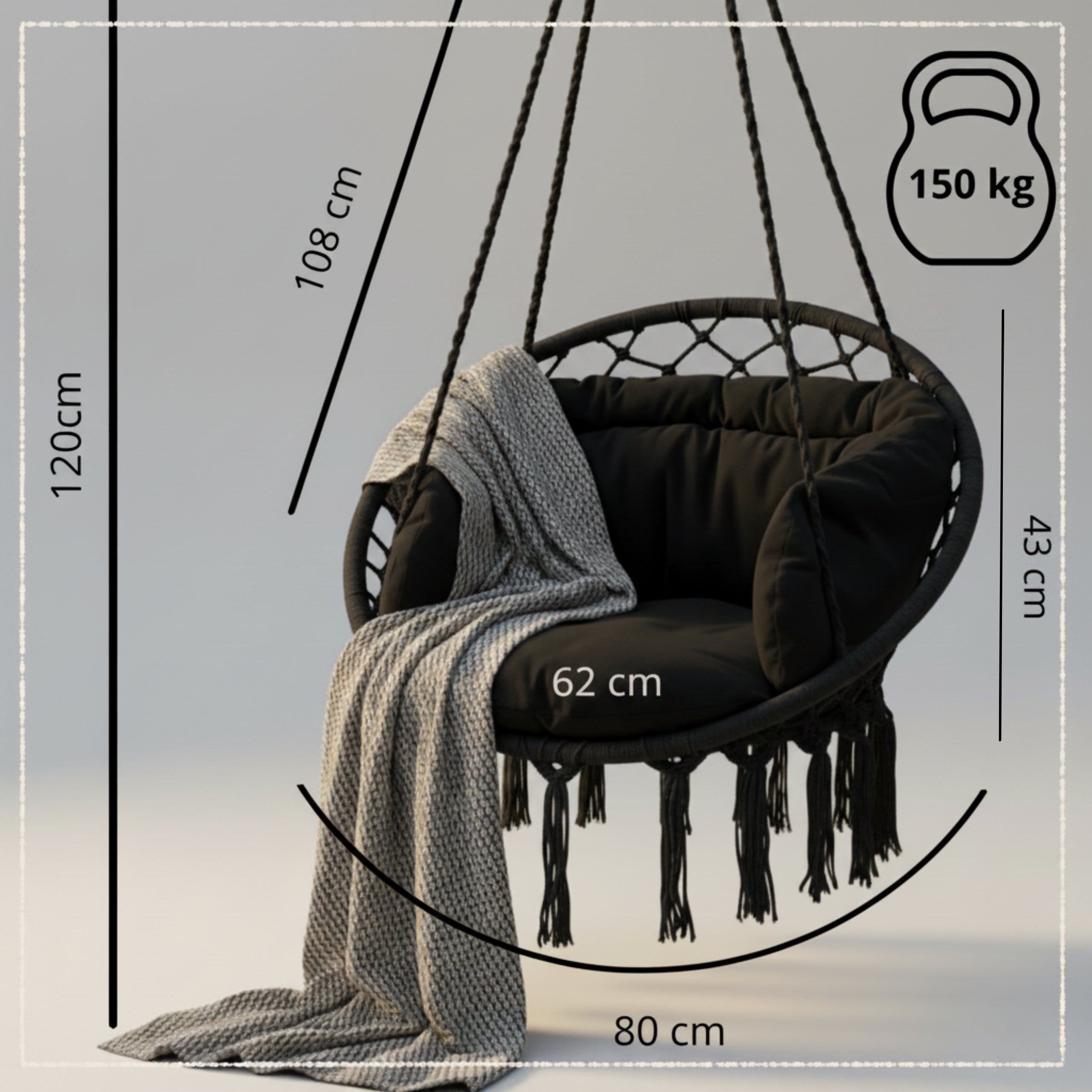 ARMCHAIR HANGING GARDEN SWING STORK NEST WITH PILLOW XL GARDEN HOUSE Line Fotel Wiszący z Poduszką XL
