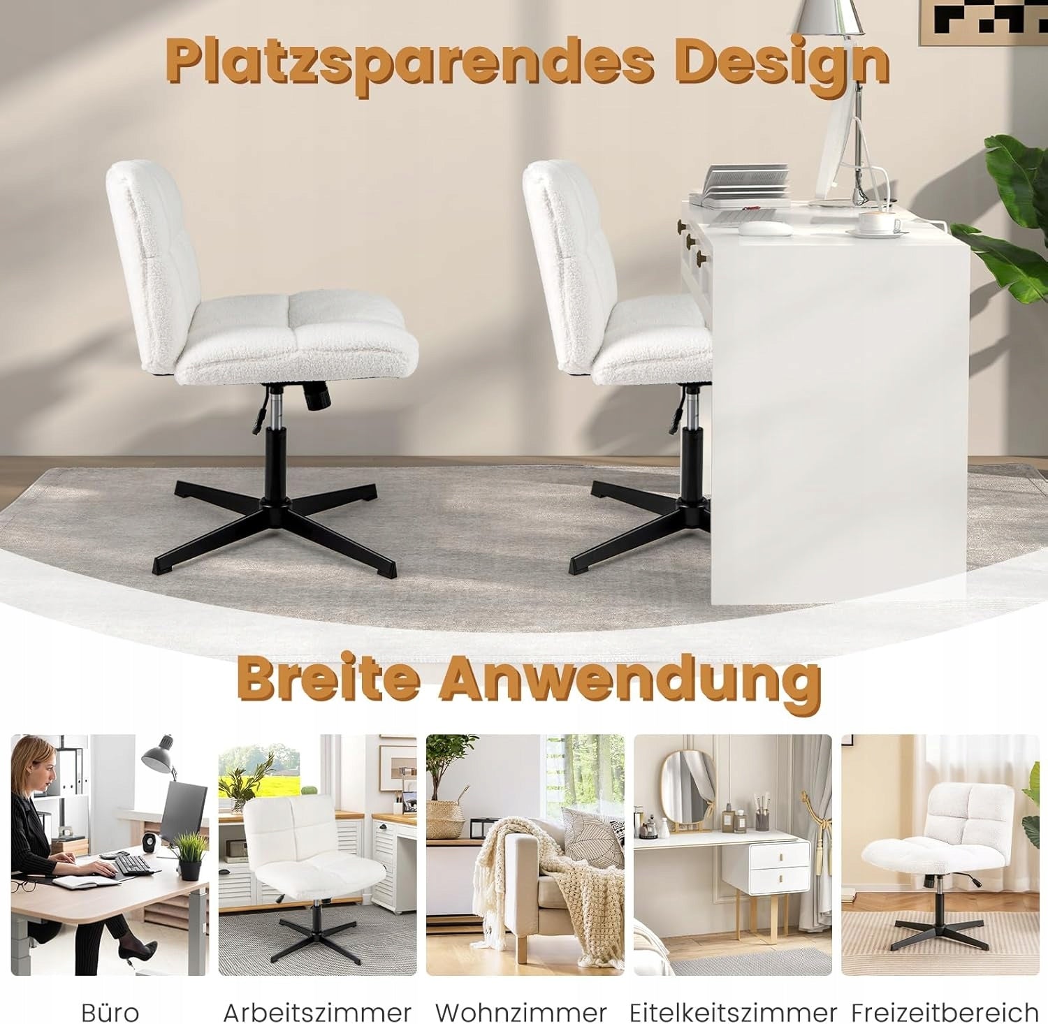 ARMCHAIR OFFICE CHAIR WITHOUT ARMRESTS SWIVEL WHITE SHEEP FUR Manufacturer code FOTEL KRZESŁO BIUROWE BEZ PODŁOKIETNIKÓW BIAŁ