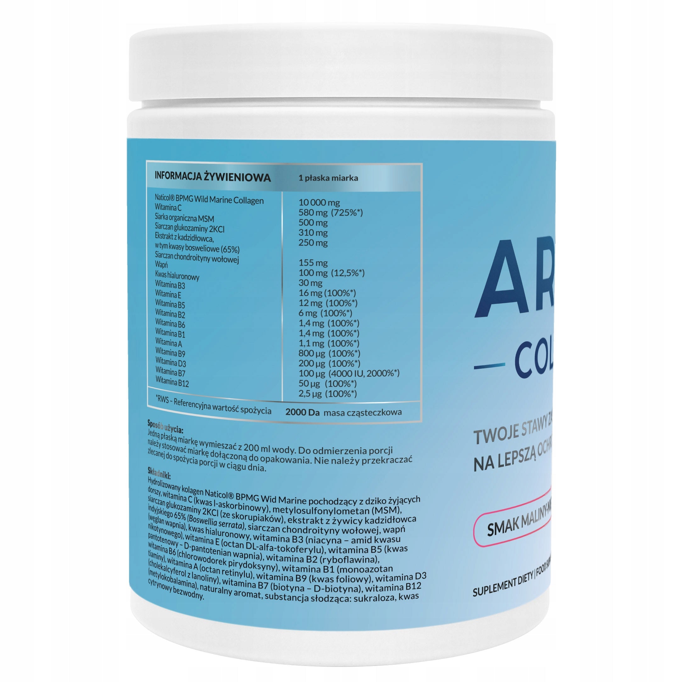 ARTHO COLLAGEN For Joints Bones Raspberry Mint Wit C MSM For Drinking Fish 800g Wish Packaging status original