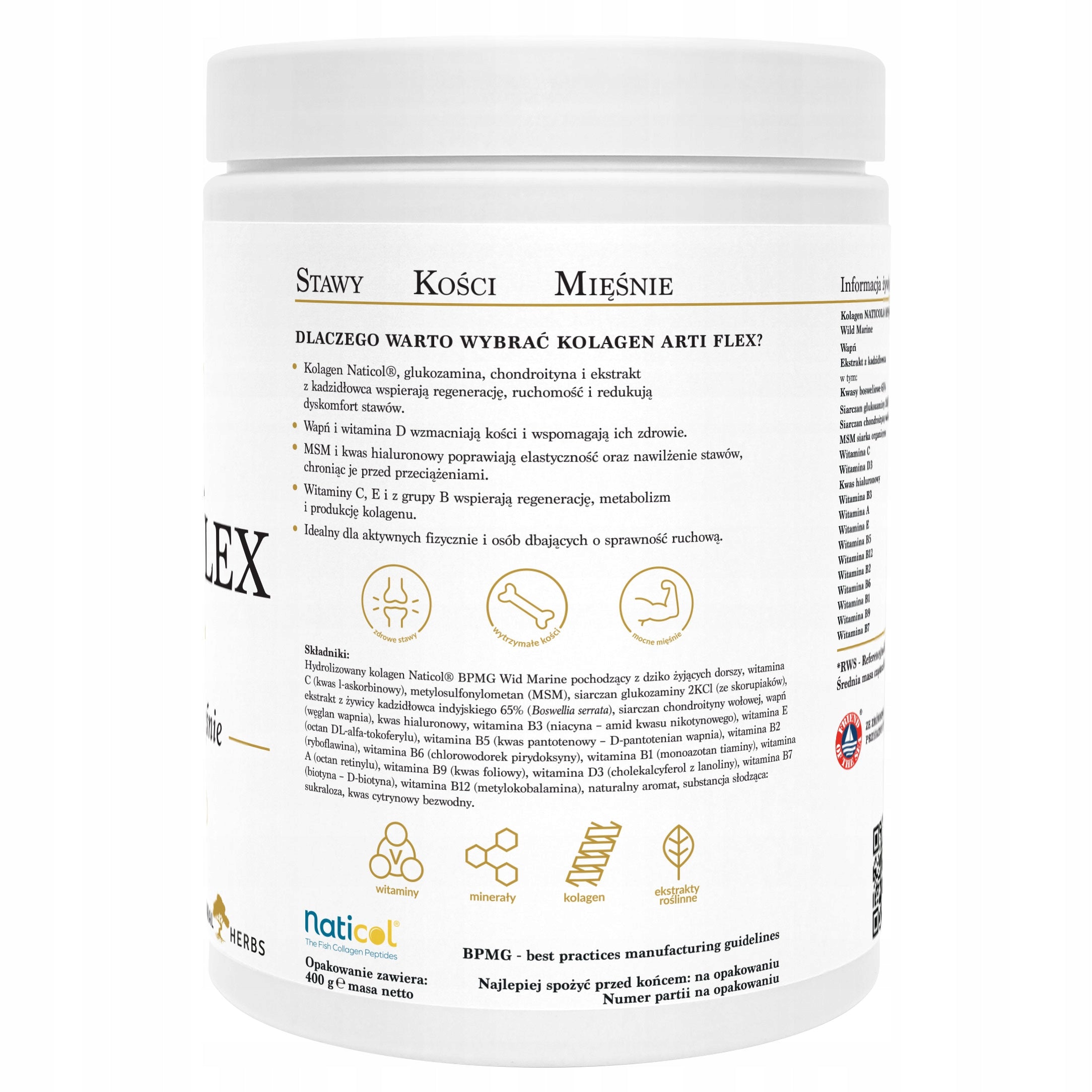 ARTI FLEX Collagen Joints Muscle Bones for Active People Raspberry with Mint 400 g Brand Natural Herbs