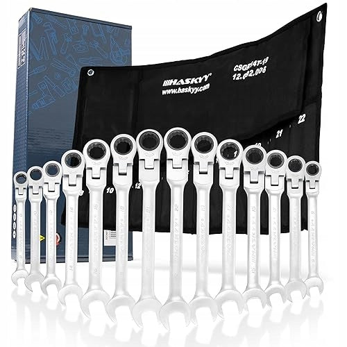 ARTICULATED RATCHET WRENCHES 8 22 MM SET OF 14 PCS STEEL WORKSHOP